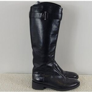TORY BURCH Boots Grace Saddle Black Leather Crinkle Style Riding Boots Size 6
